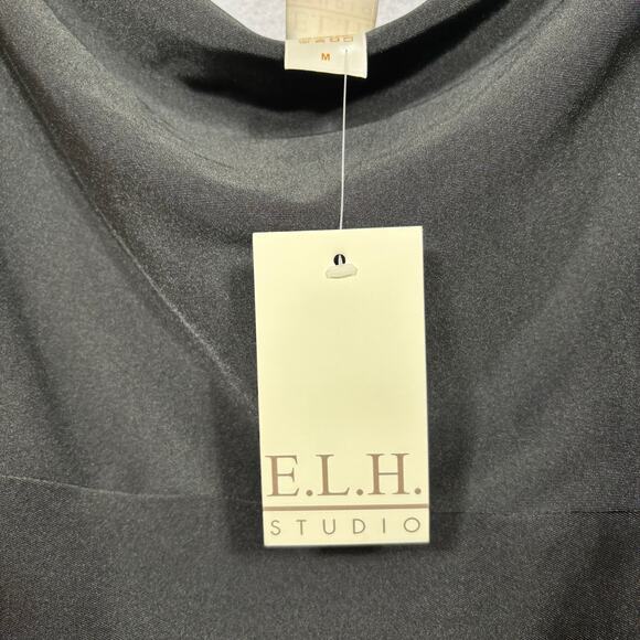 NEW E.L.H. Studio Bodycon Dress M Black Scoop Neck Minimalist Soft Chic Cocktail - Picture 5 of 8